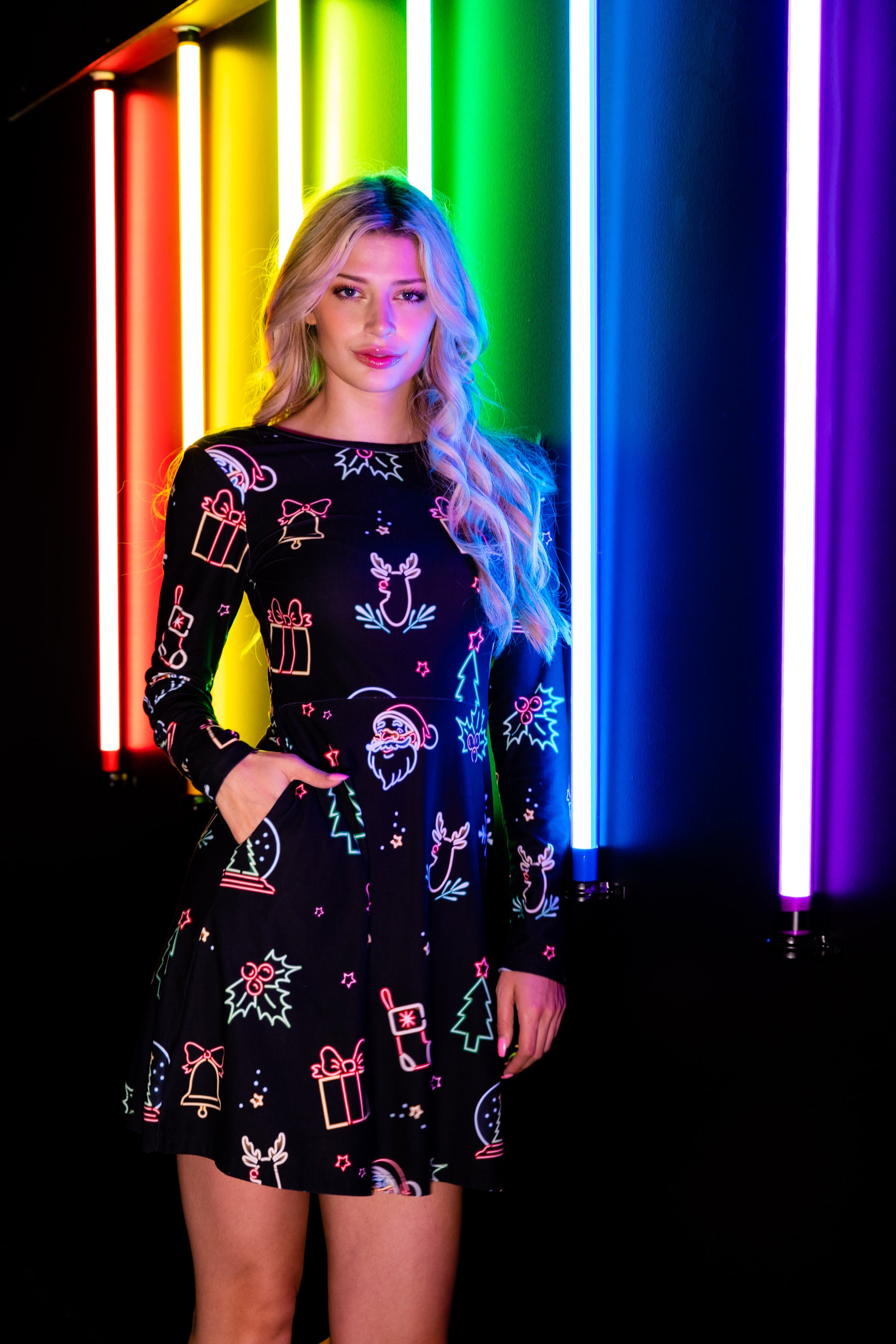 ladies christmas skater dresses Long Sleeve Dress youll light up a