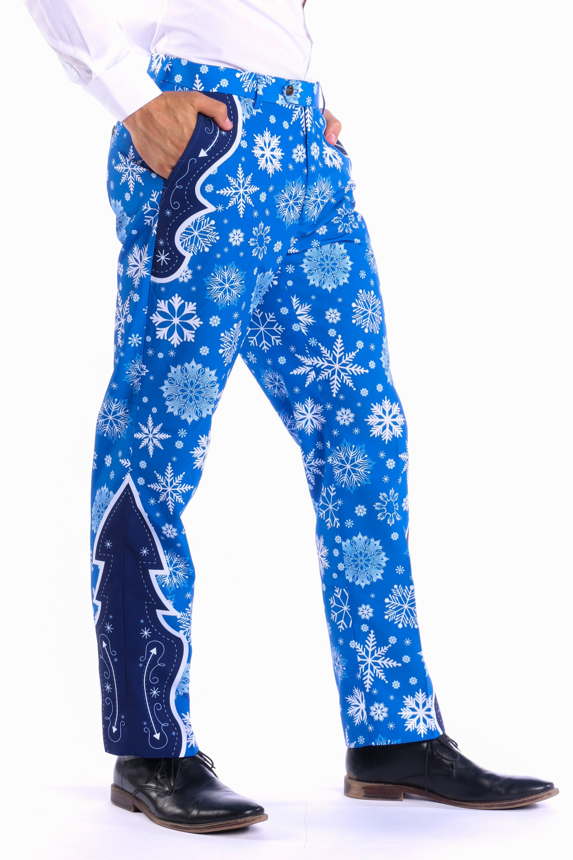 The Ice Never Melts | Blue Snowflake Christmas Suit Pants | Size 40