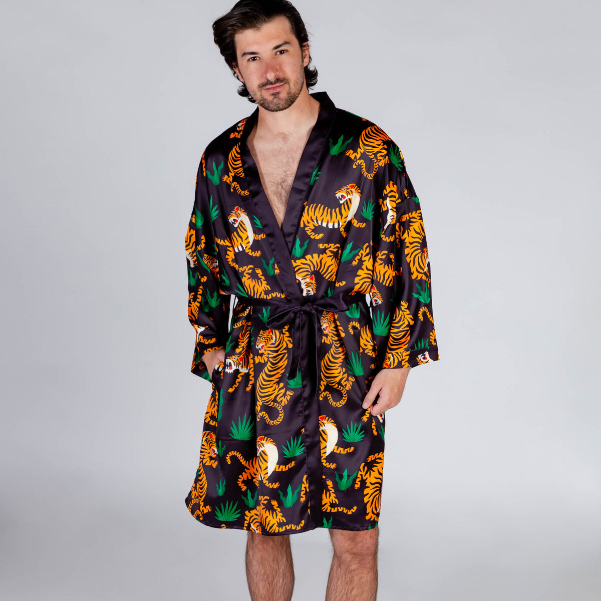 The Tamer | Tiger Print Satin Kimono - Shinesty