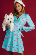 The Peppermint Pimp Canes | Candy Cane Print Christmas Wrap Dress - Shinesty
