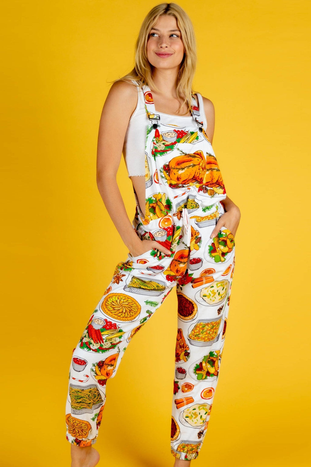 The Spread | White Thanksgiving Women's Pajamaralls® - Shinesty
