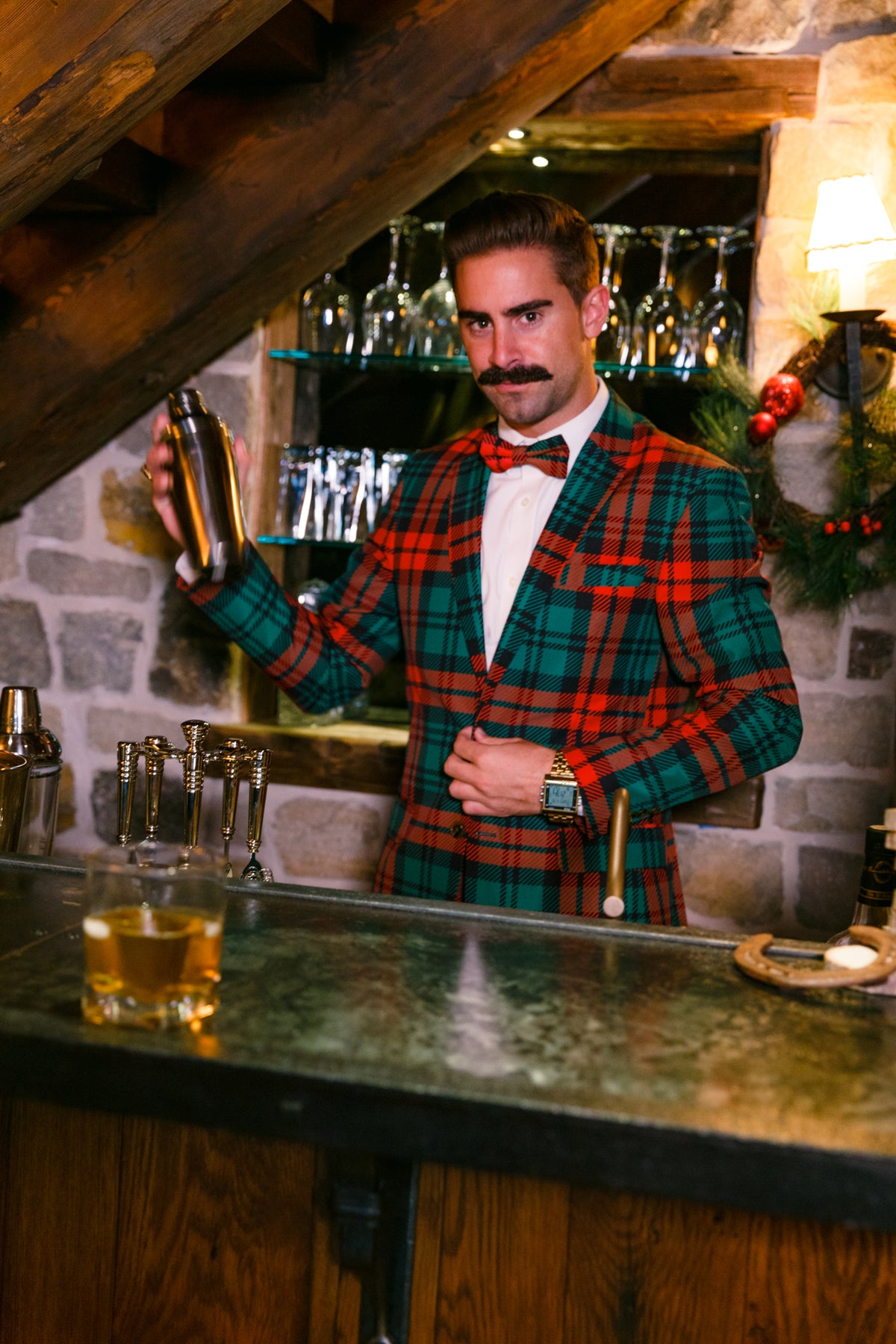 The Lincoln Log Love Daddy | Red And Green Plaid Ugly Christmas Suit - Shinesty