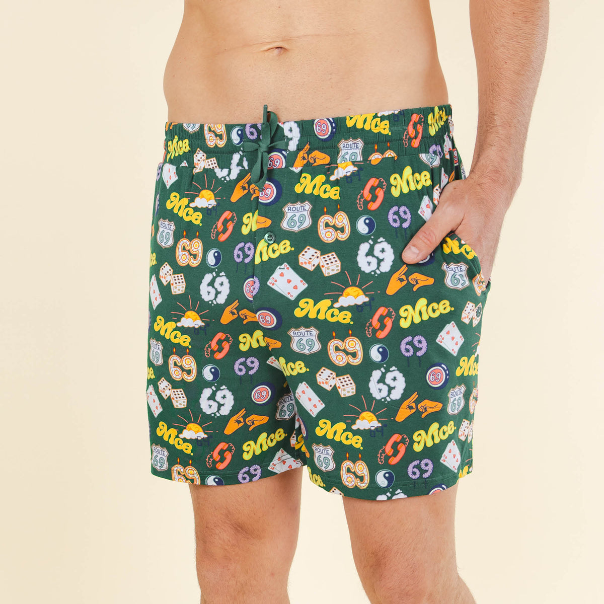 The Wine Dine & 69 | Route 69 Men’s Pajama Shorts - Shinesty