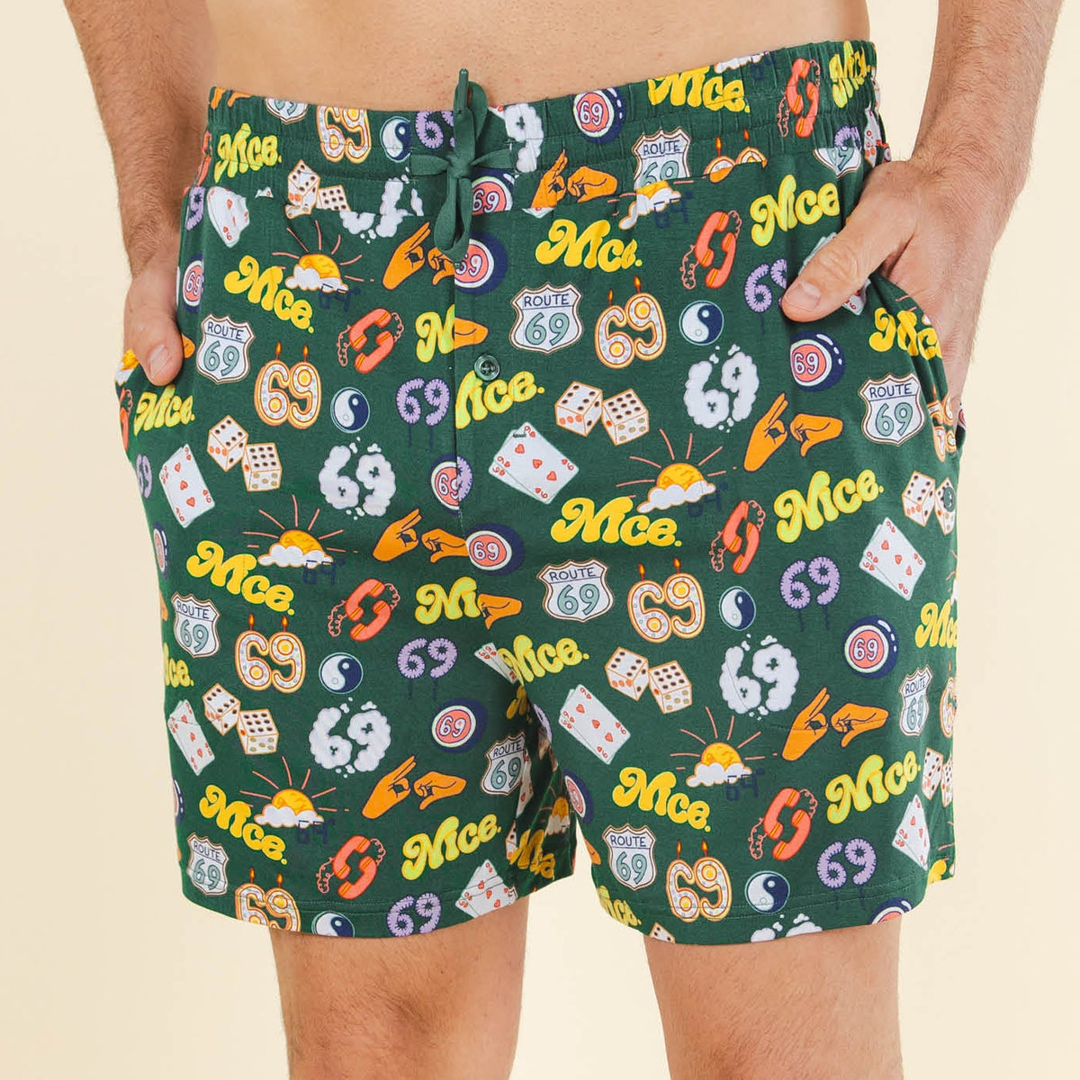 The Wine Dine & 69 | Route 69 Men’s Pajama Shorts - Shinesty