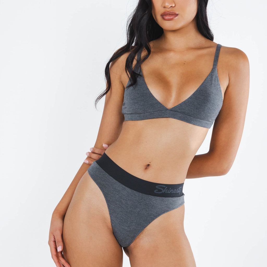 The Basalt | Heather Charcoal Thong Underwear with Waistband - Shinesty