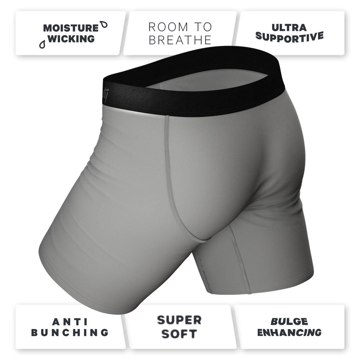 The 50 Shades | Long Leg Grey Ball Hammock® Pouch Underwear With Fly 3 Pack - Shinesty