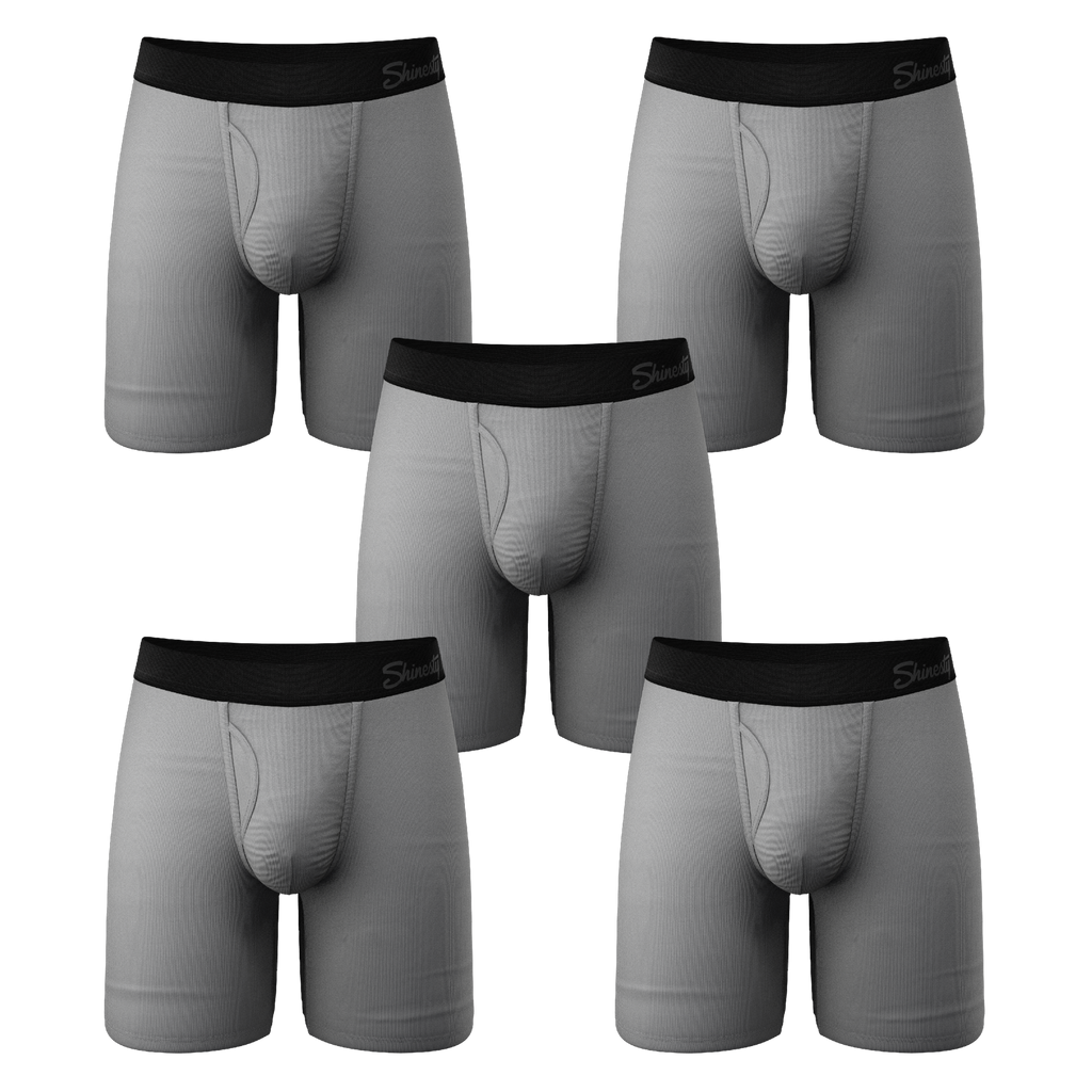 The 50 Shades | Long Leg Grey Ball Hammock® Pouch Underwear With Fly 5 Pack - Shinesty