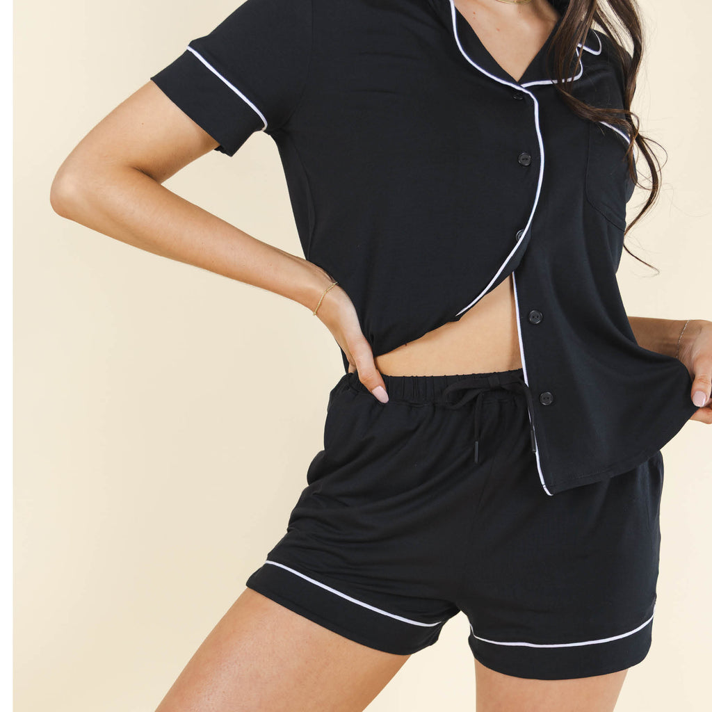 The Threat Level Midnight | Black SleepDeep™ Button Down Short Pajama Set - Shinesty