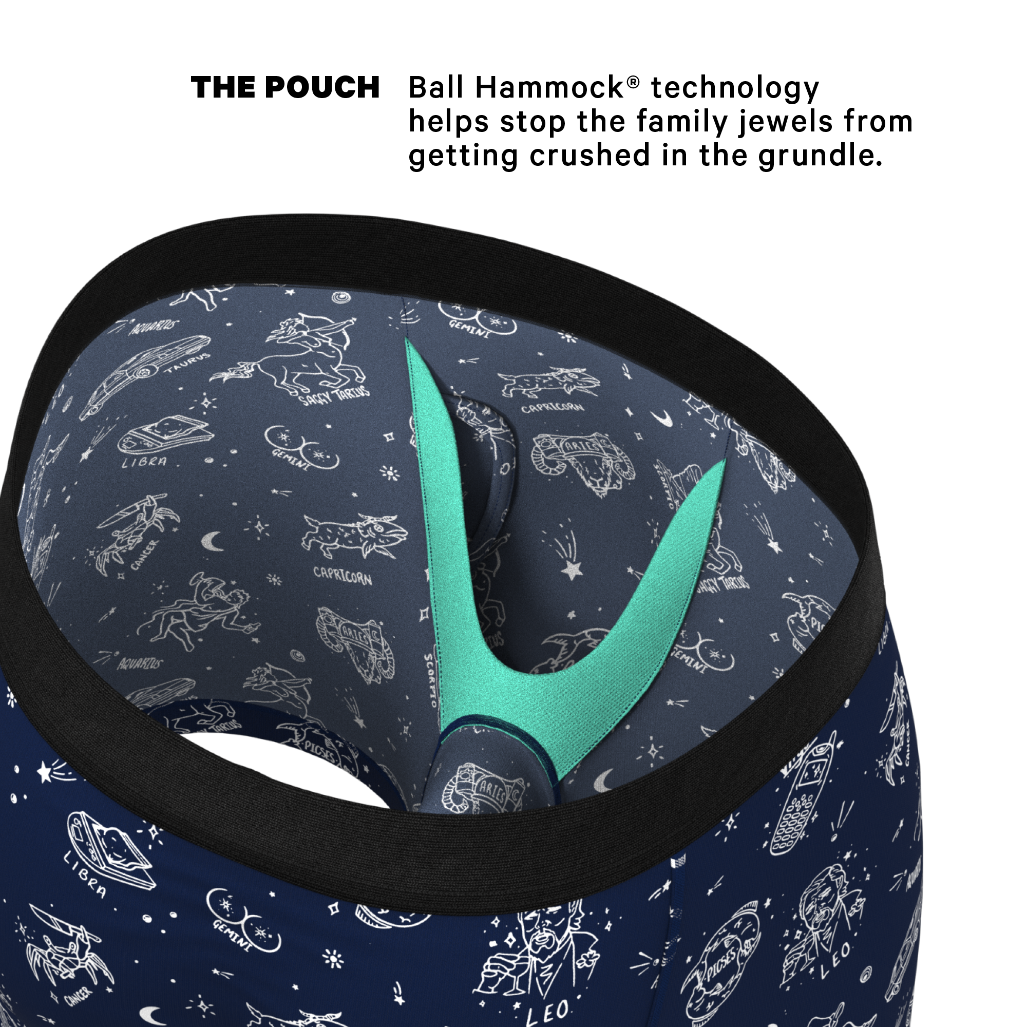 The Astrology Major | Glow in the Dark Astrological Signs Ball Hammock® Pouch Underwear With Fly - Shinesty