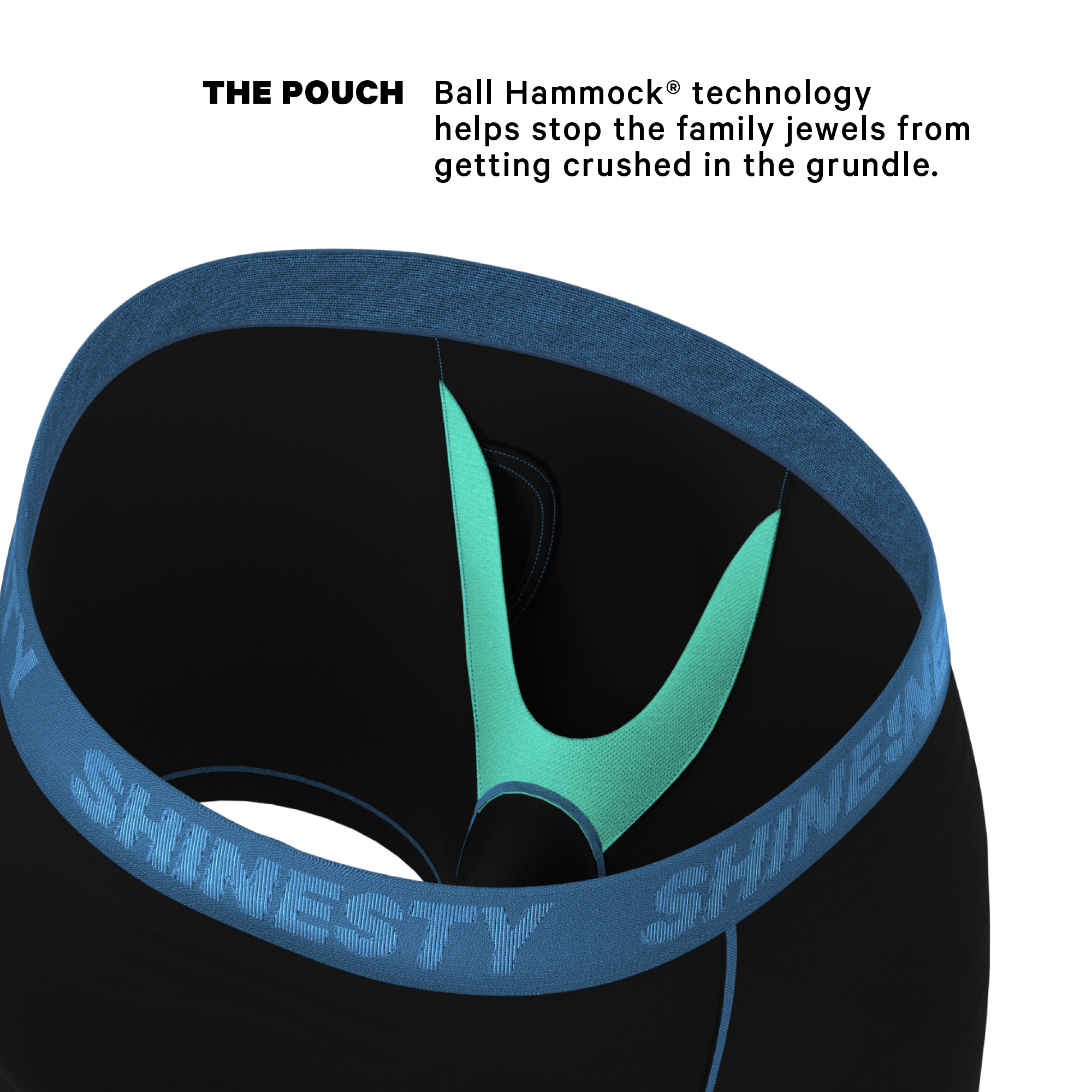 The Black Hole | Black and Blue Ball Hammock® Pouch Underwear With Fly - Shinesty