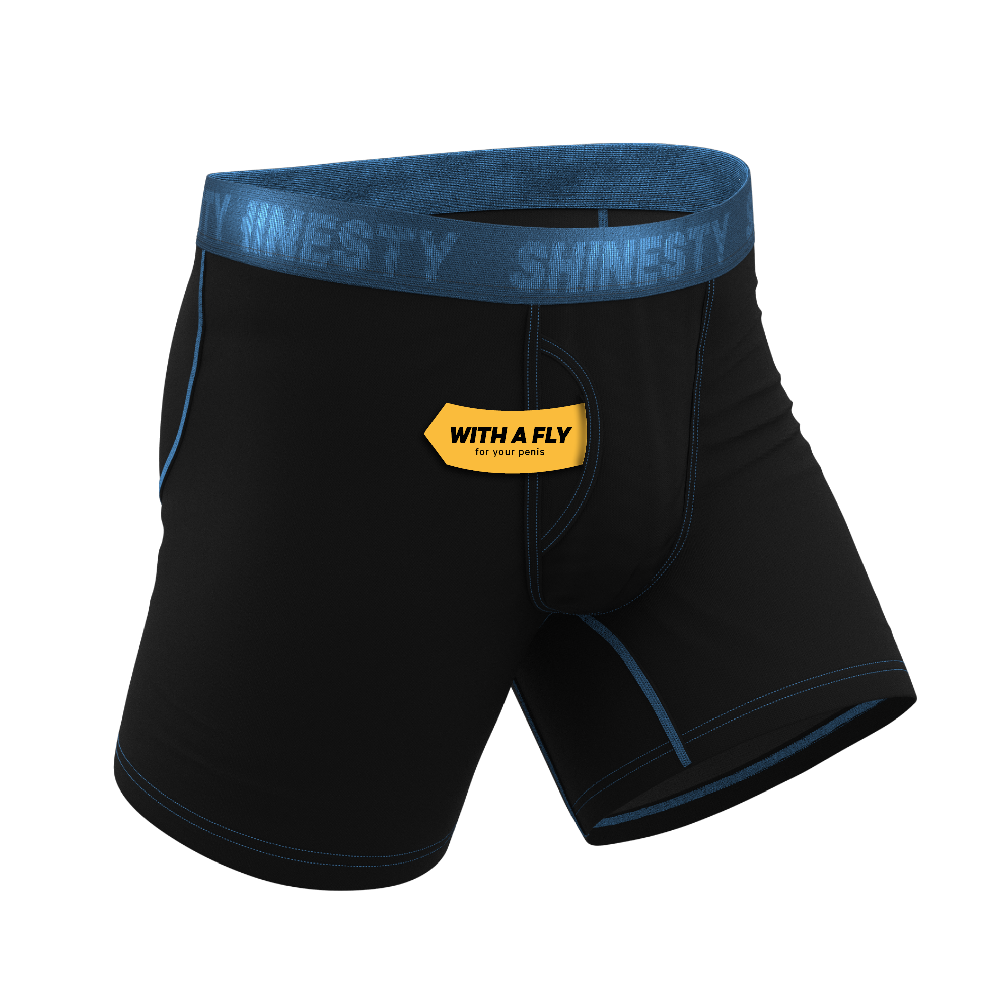 The Black Hole | Black and Blue Ball Hammock® Pouch Underwear With Fly - Shinesty