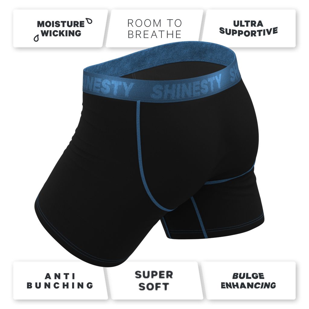 The Black Hole | Black and Blue Ball Hammock® Pouch Underwear With Fly - Shinesty