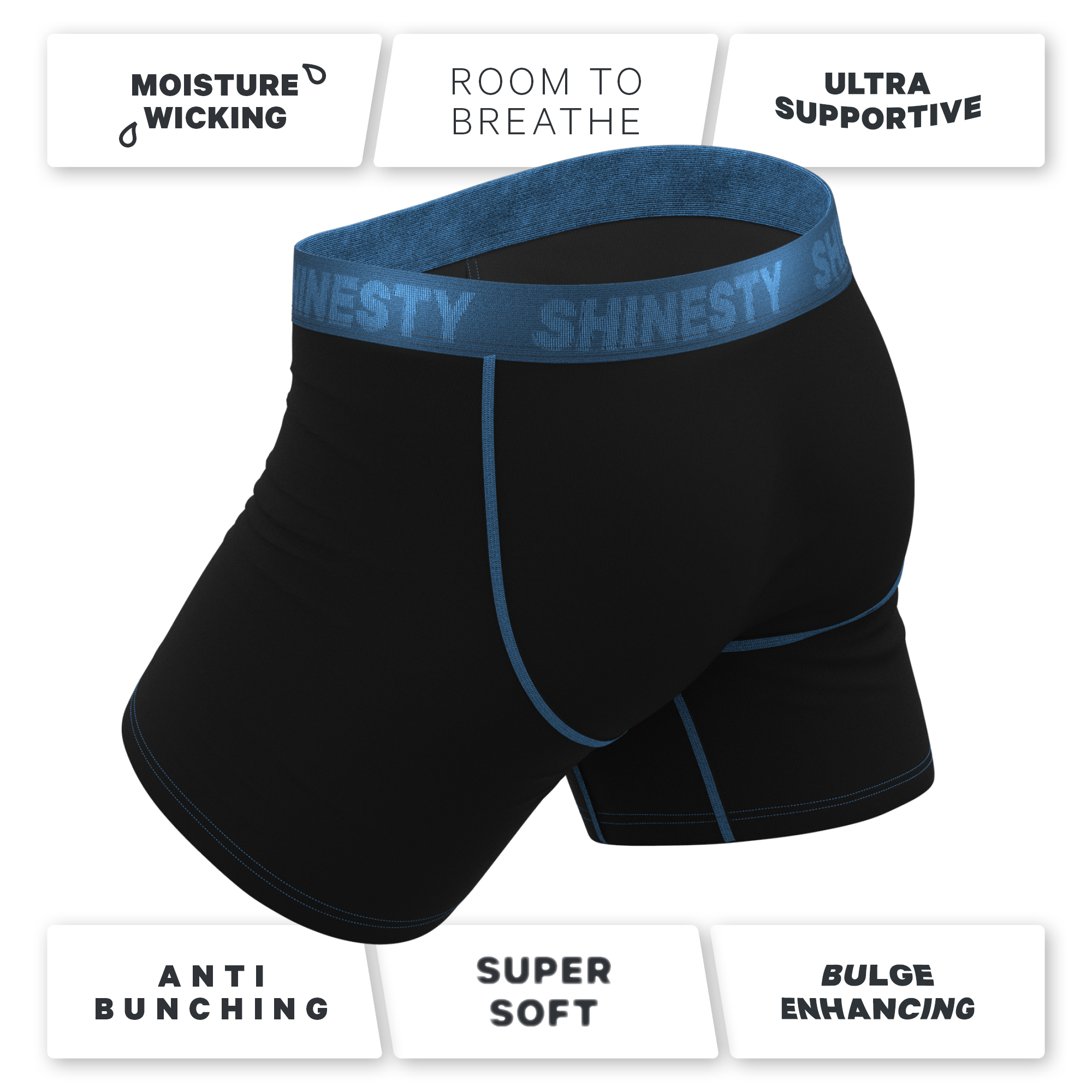 The Black Hole | Black and Blue Ball Hammock® Pouch Underwear With Fly - Shinesty