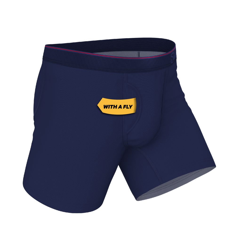 The Blueberry Pie | Red Tip Navy Ball Hammock® Pouch Underwear With Fly - Shinesty