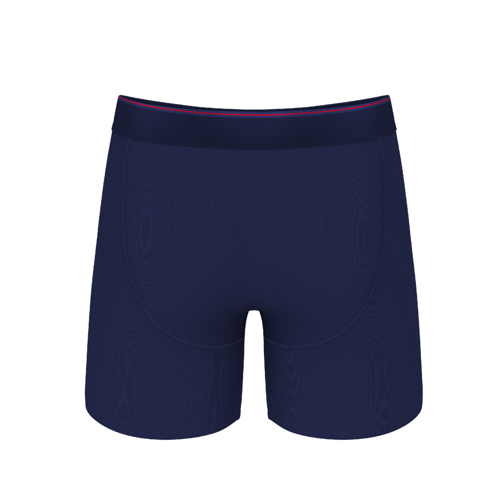 The Blueberry Pie | Red Tip Navy Ball Hammock® Pouch Underwear With Fly - Shinesty