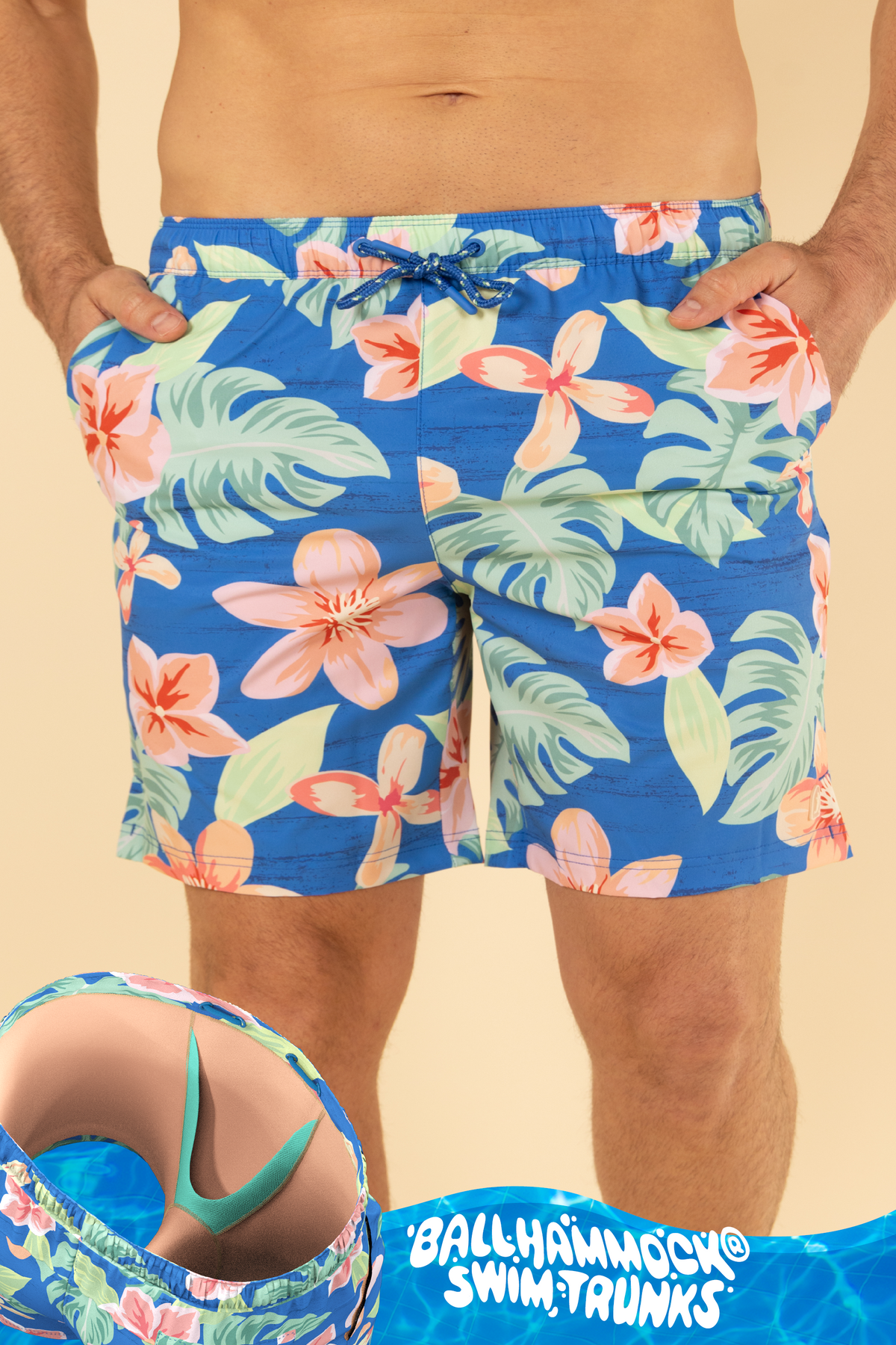 The Boardwalk | Blue and Orange Tropical Ball Hammock® Pouch 8" Swim Trunks - Shinesty
