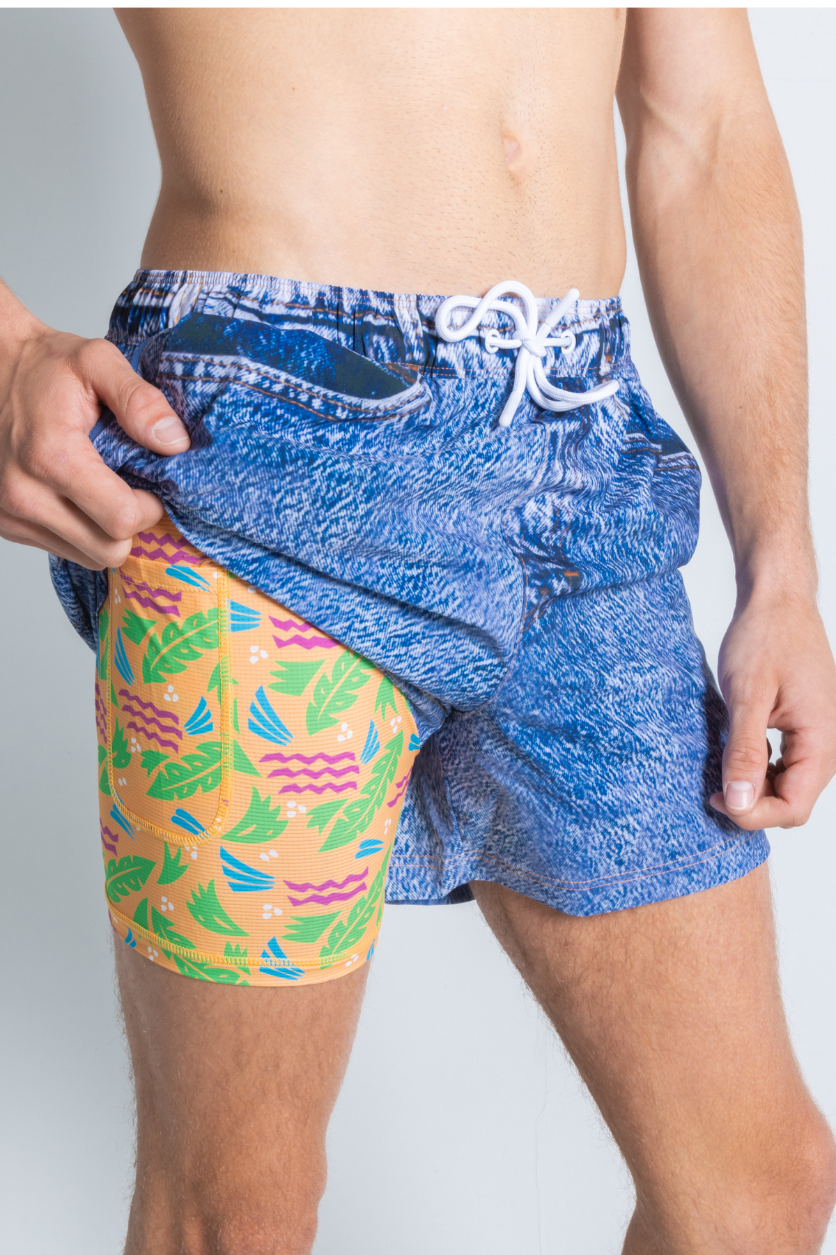 The Boogie Board Lord  | Denim Tropical Ball Hammock® Pouch 5" Swim Trunks - Shinesty