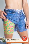 The Boogie Board Lord | Denim Tropical Ball Hammock® Pouch 5" Swim Trunks - Shinesty