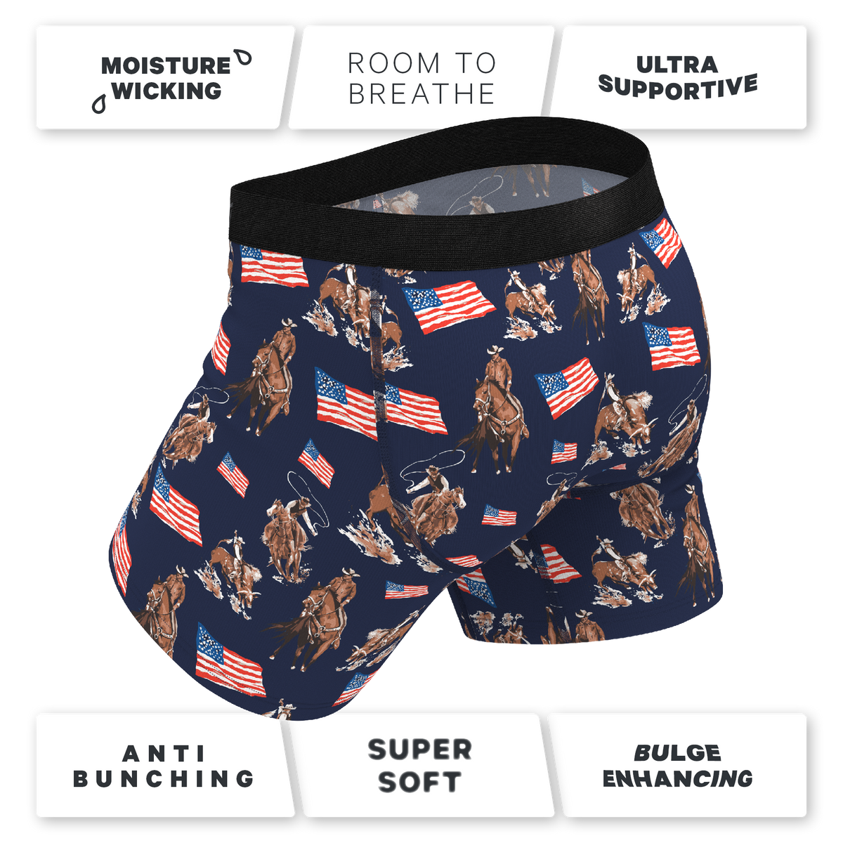 The Bootstraps & Chaps | Americana Cowboy Ball Hammock® Pouch Underwear With Fly - Shinesty