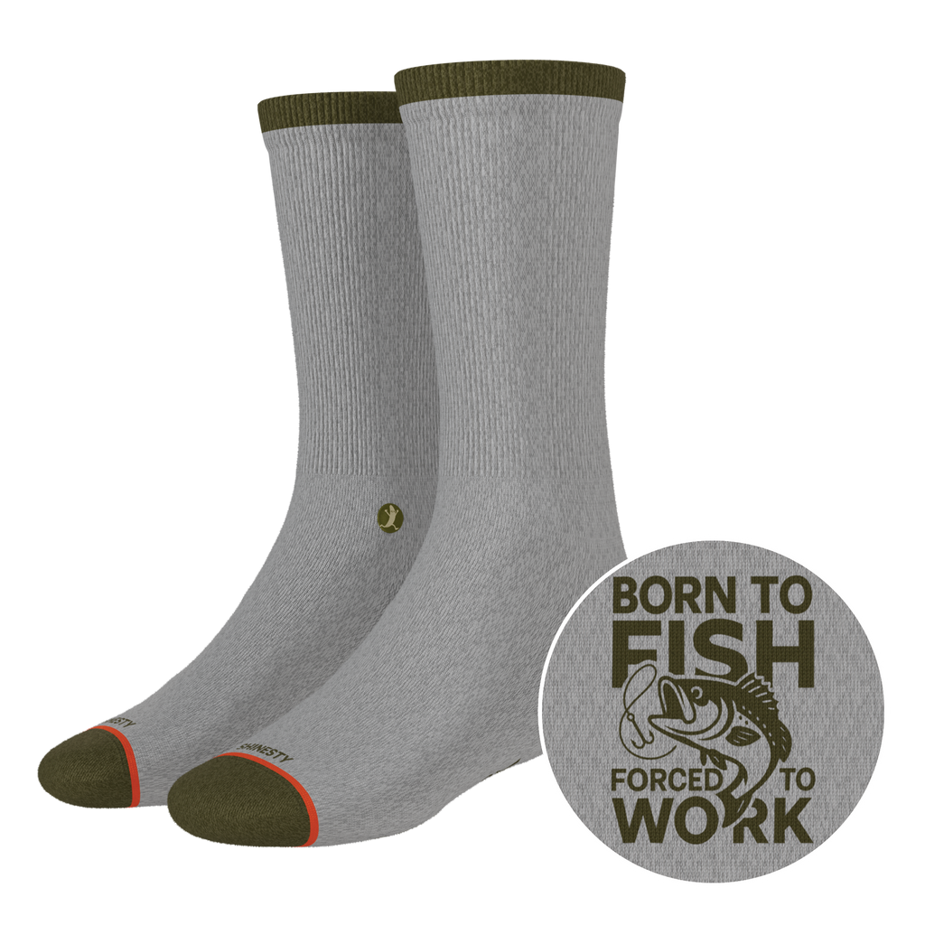 The Born To Fish | Fishing Motto Heel Hammock™ Crew Socks - Shinesty