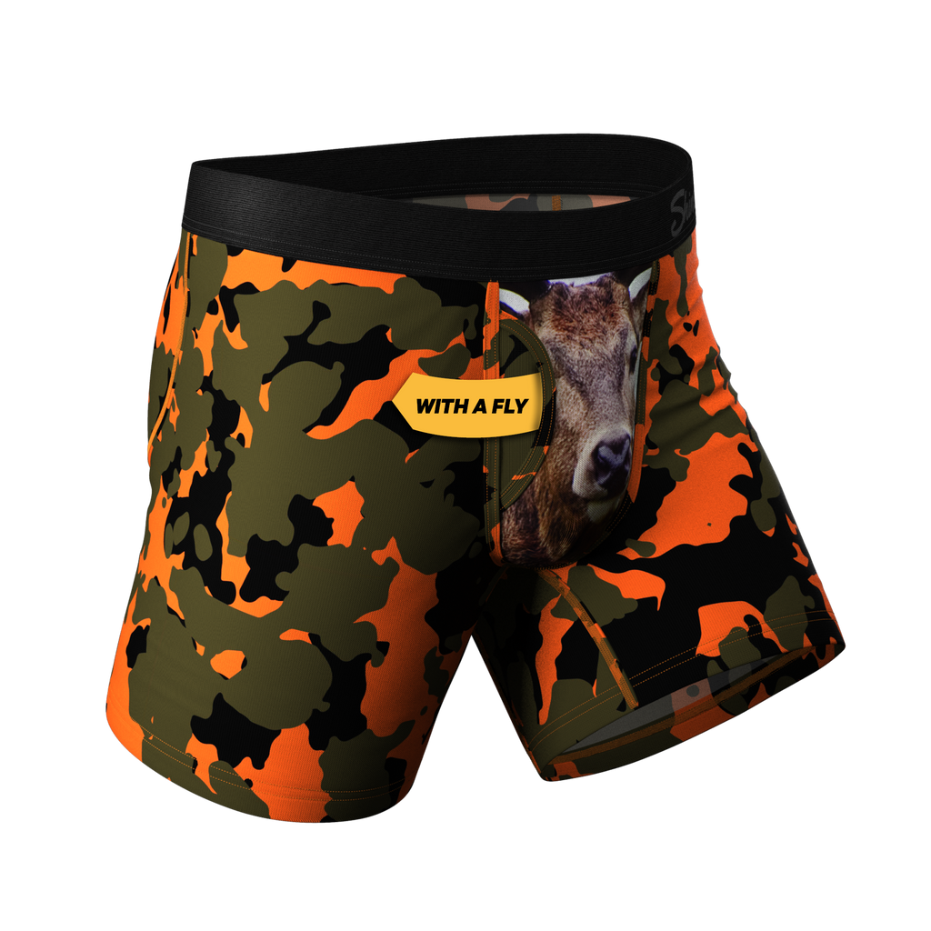 The Bambi Bunchers | Orange Camo Deer Ball Hammock® Pouch Underwear With Fly - Shinesty