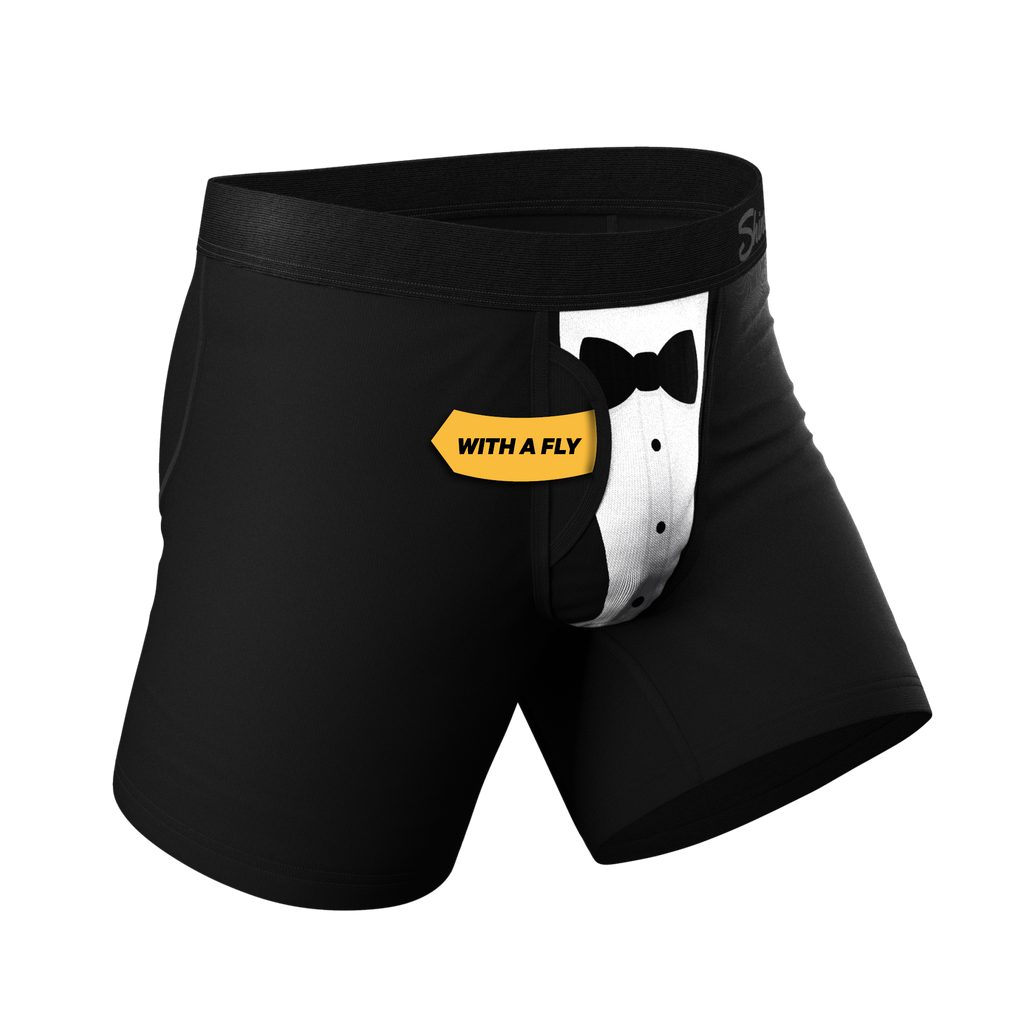 The 009 | Black Tuxedo Ball Hammock® Pouch Underwear With Fly - Shinesty