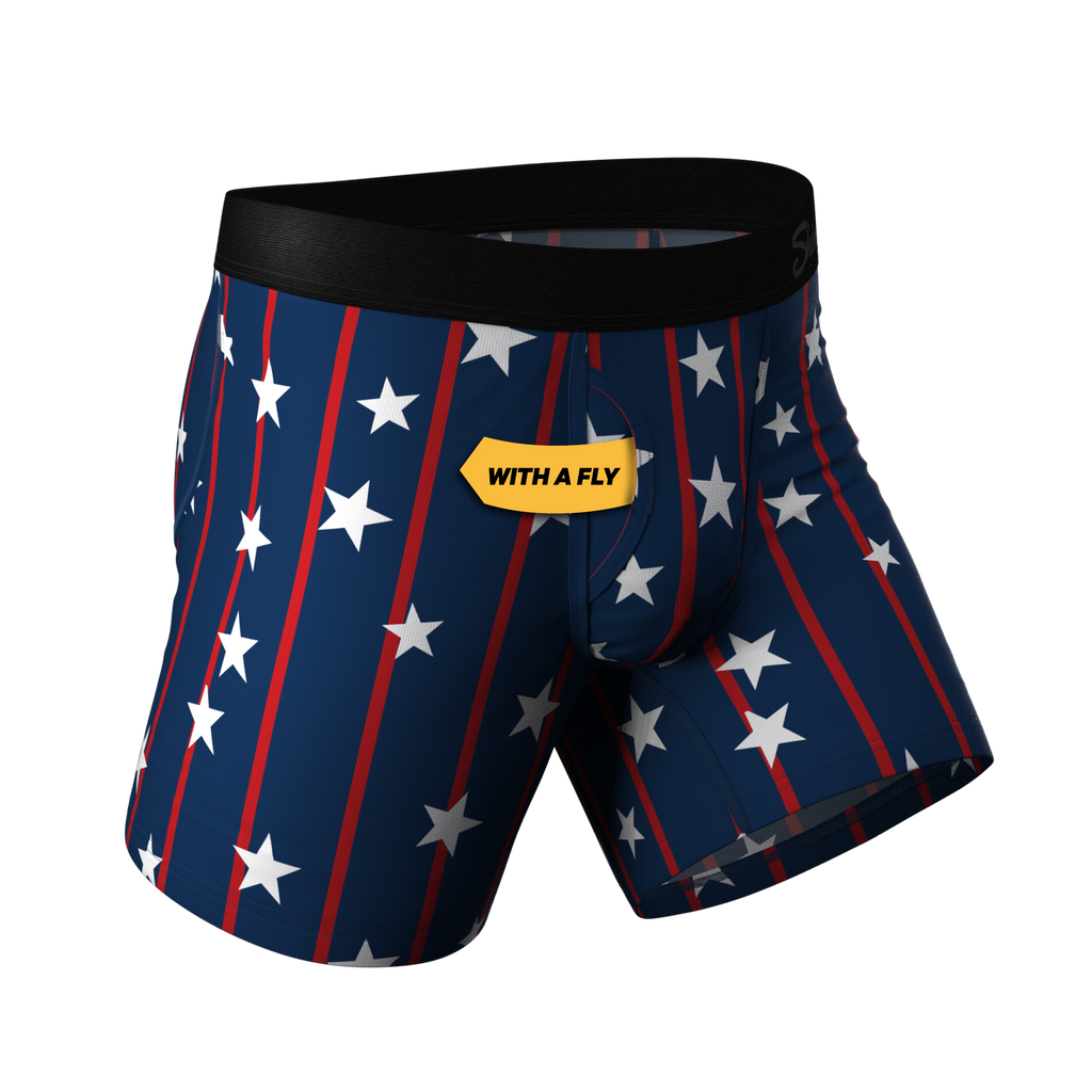 The Stars & Stripes | USA Pinstripe Ball Hammock® Pouch Underwear With Fly - Shinesty