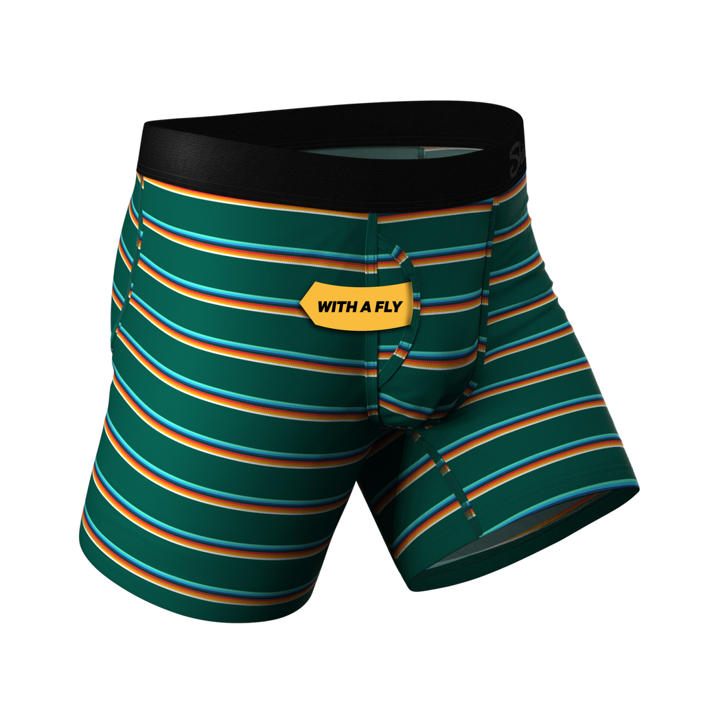 The Old Schooler | Retro Green Stripe Ball Hammock® Pouch Underwear With Fly - Shinesty