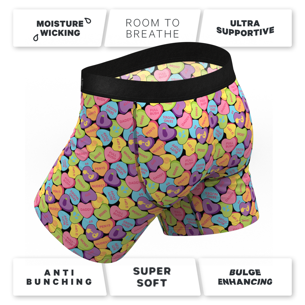 The Candy Crush | Candy Hearts Ball Hammock® Pouch Underwear With Fly - Shinesty