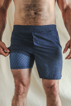 The Cardio King | Navy Space Dye Ball Hammock® 7 Inch Athletic Shorts - Shinesty
