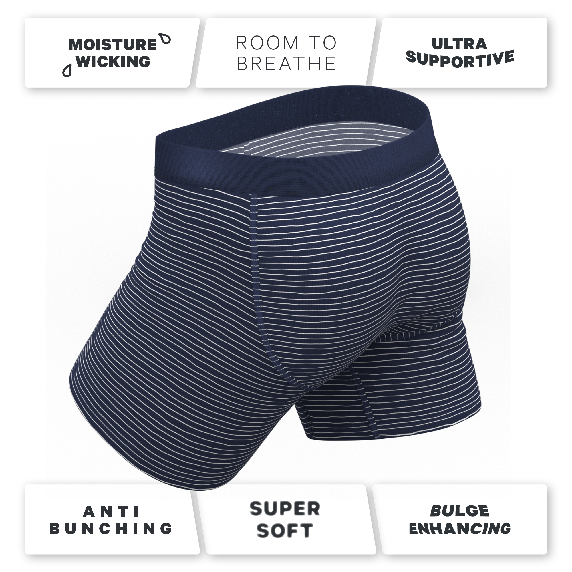 The Cheek Streak | White Stripe Ball Hammock® Pouch Underwear With Fly - Shinesty