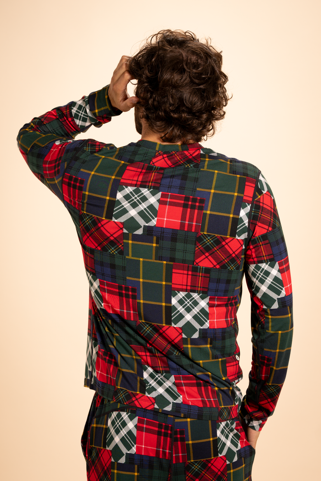 The Clash Of The Tartans | Tartan Patchwork SleepDeep™ Men’s Long Sleeve Pajama Shirt - Shinesty