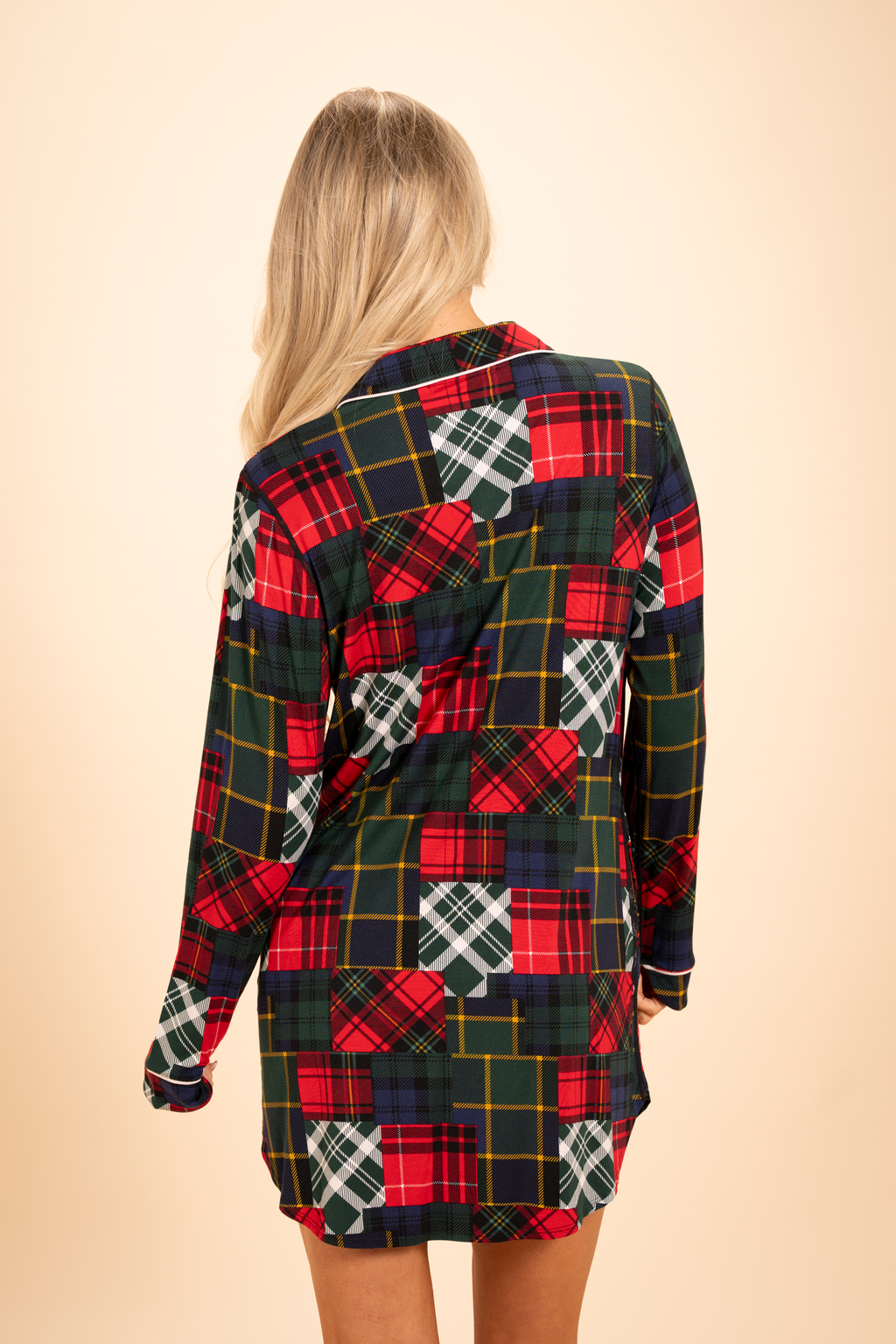 The Clash Of The Tartans | Tartan Patchwork SleepDeep™ Long Sleeve Pajama Dress - Shinesty