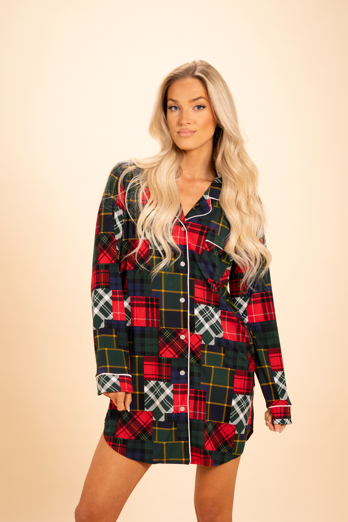 The Clash Of The Tartans | Tartan Patchwork SleepDeep™ Long Sleeve Pajama Dress - Shinesty