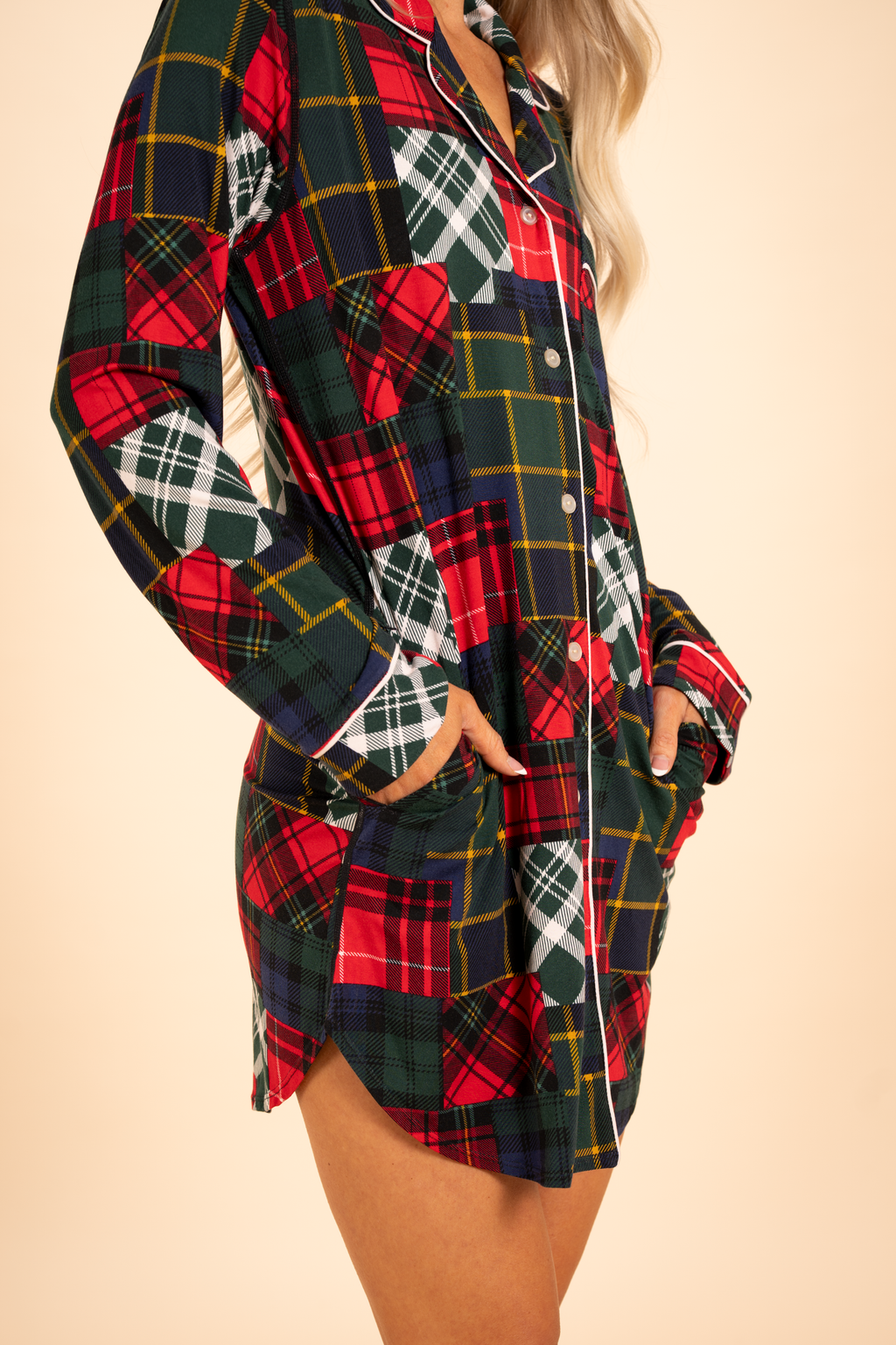 The Clash Of The Tartans | Tartan Patchwork SleepDeep™ Long Sleeve Pajama Dress - Shinesty