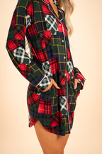 The Clash Of The Tartans | Tartan Patchwork SleepDeep™ Long Sleeve Pajama Dress - Shinesty