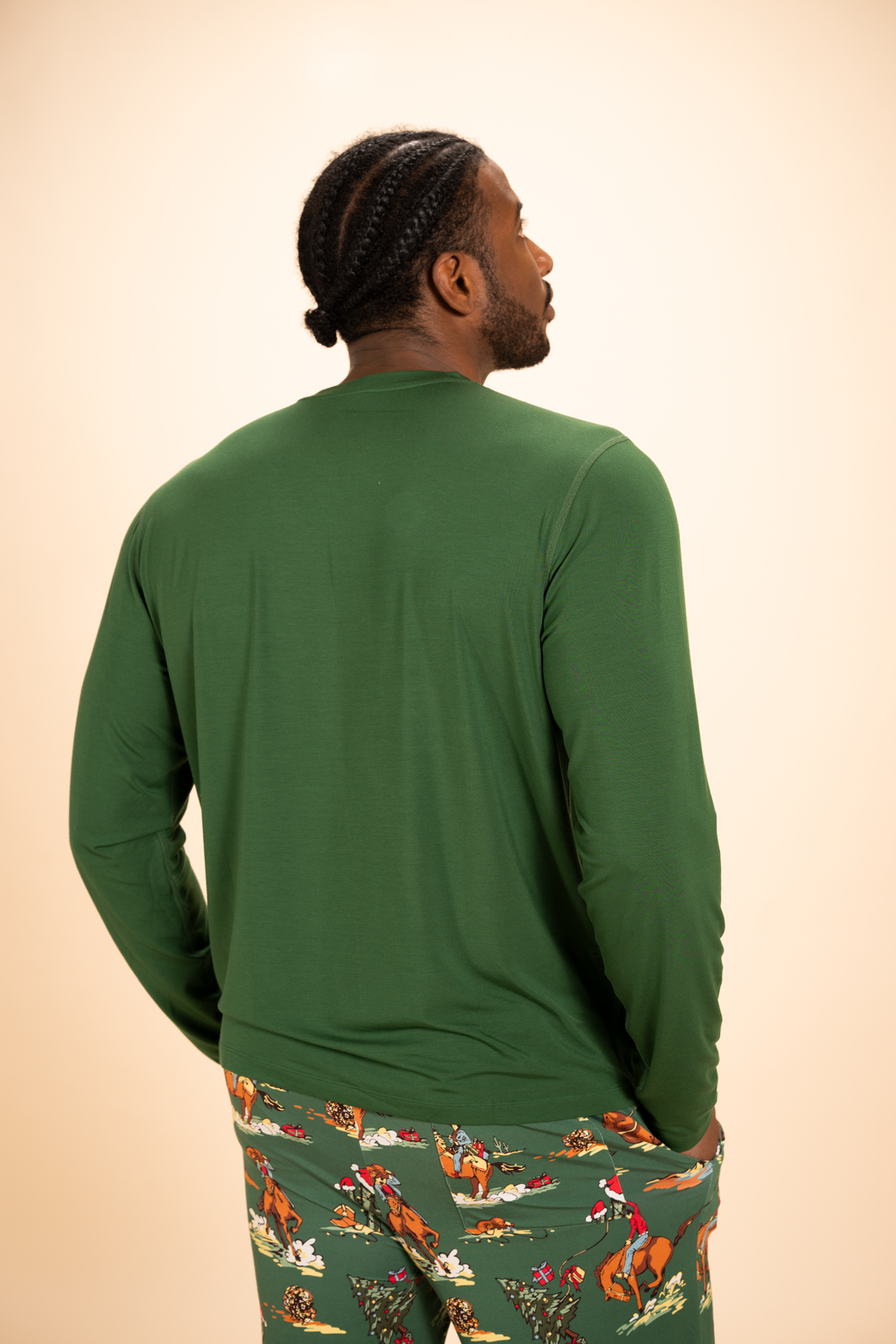 The Cowboy Green | Dark Green SleepDeep™ Men’s Long Sleeve Pajama Shirt - Shinesty