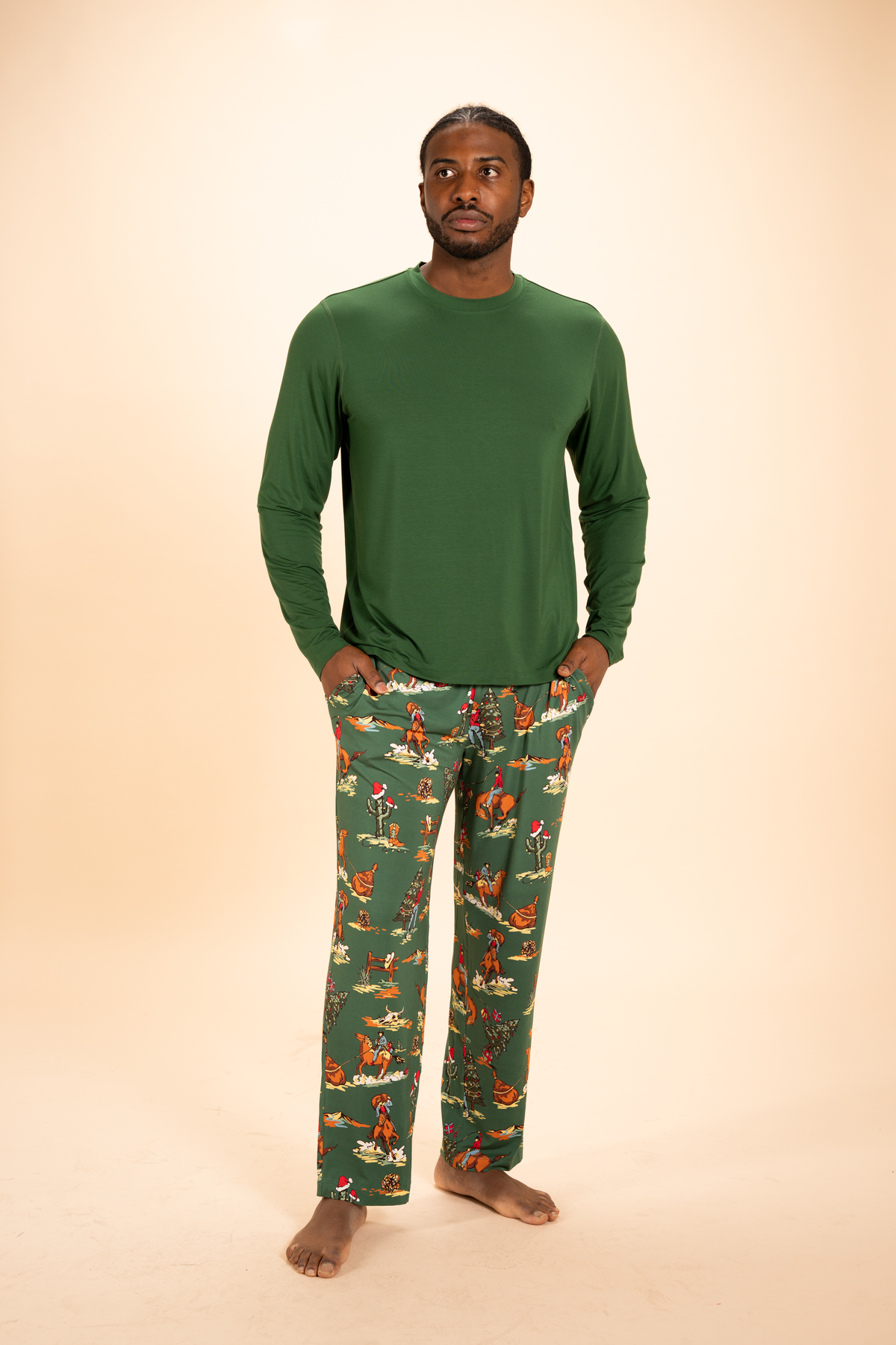 The Cowboy Green | Dark Green SleepDeep™ Men’s Long Sleeve Pajama Shirt - Shinesty