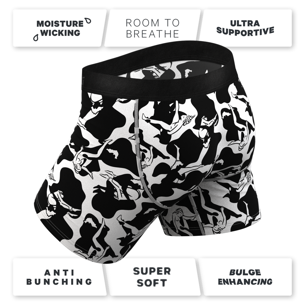 The Cowmasutra | Naughty Abstract Ball Hammock® Pouch Underwear With Fly - Shinesty