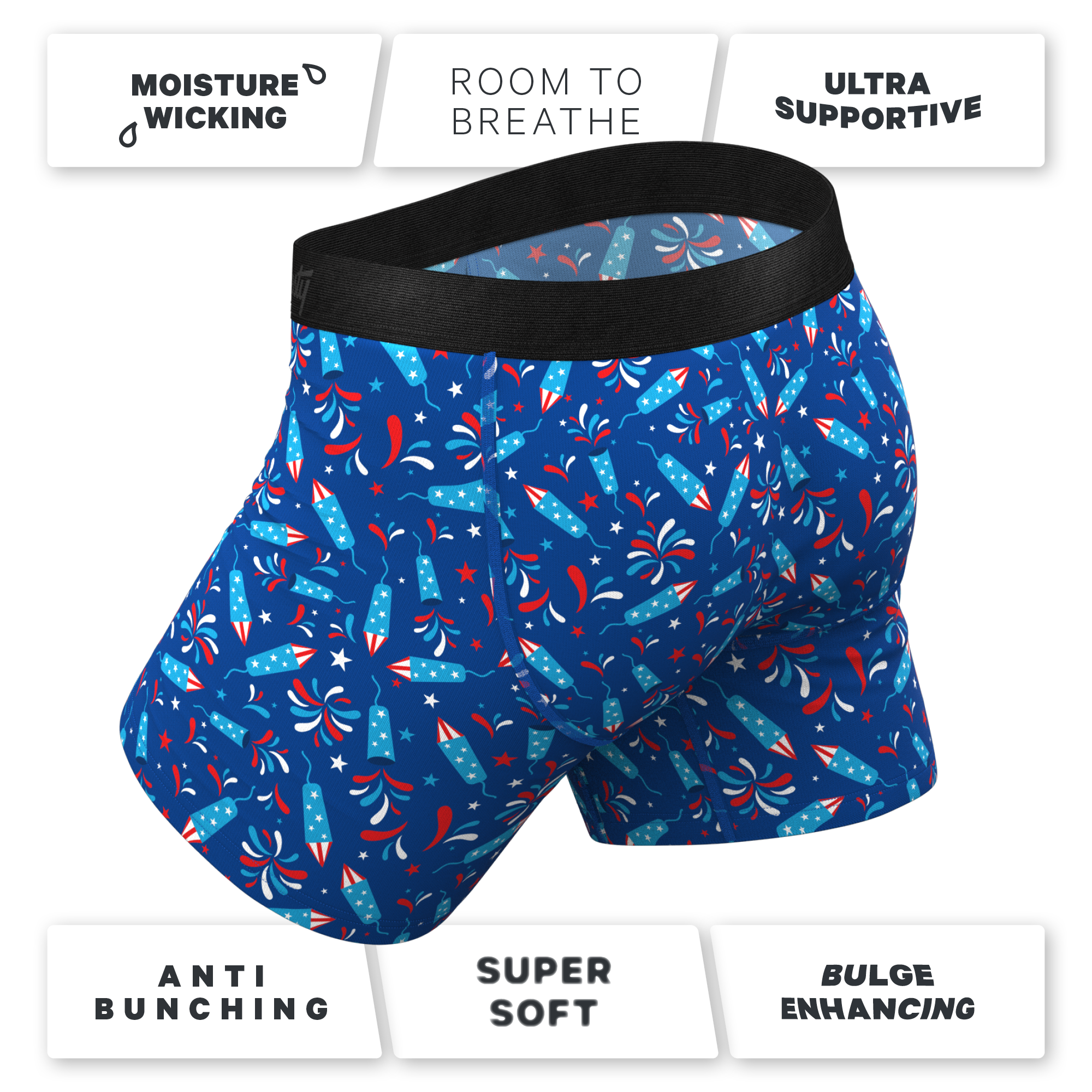 The Crotch Rocket | USA Firecracker Ball Hammock® Pouch Underwear With Fly - Shinesty