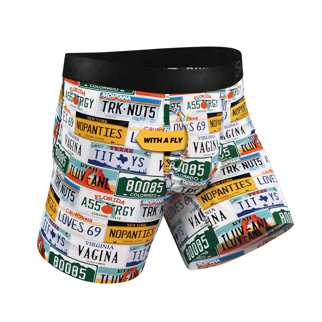 The DMV Catastrophe | License Plates Ball Hammock® Pouch Underwear With Fly - Shinesty