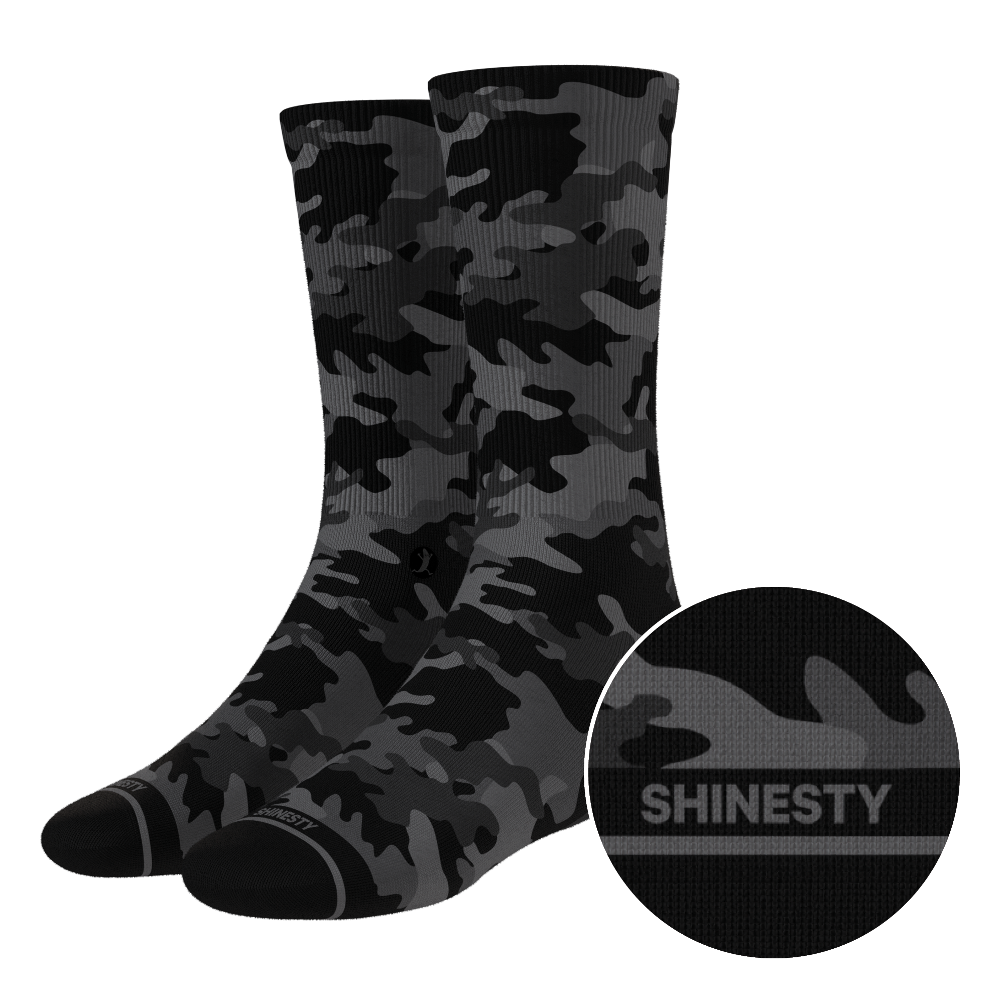 The Darkside | Black Camouflage Heel Hammock™ Crew Socks - Shinesty