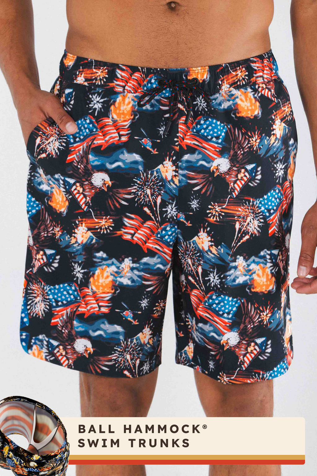 The Declaration | Americana Eagles Ball Hammock® Pouch 8" Swim Trunks - Shinesty