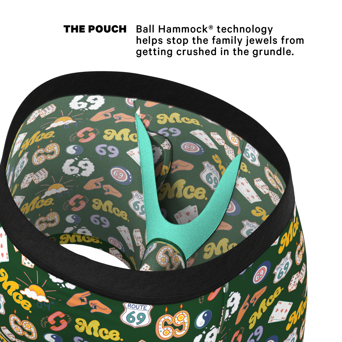 The Wine Dine & 69 | Route 69 Ball Hammock® Pouch Underwear With Fly - Shinesty