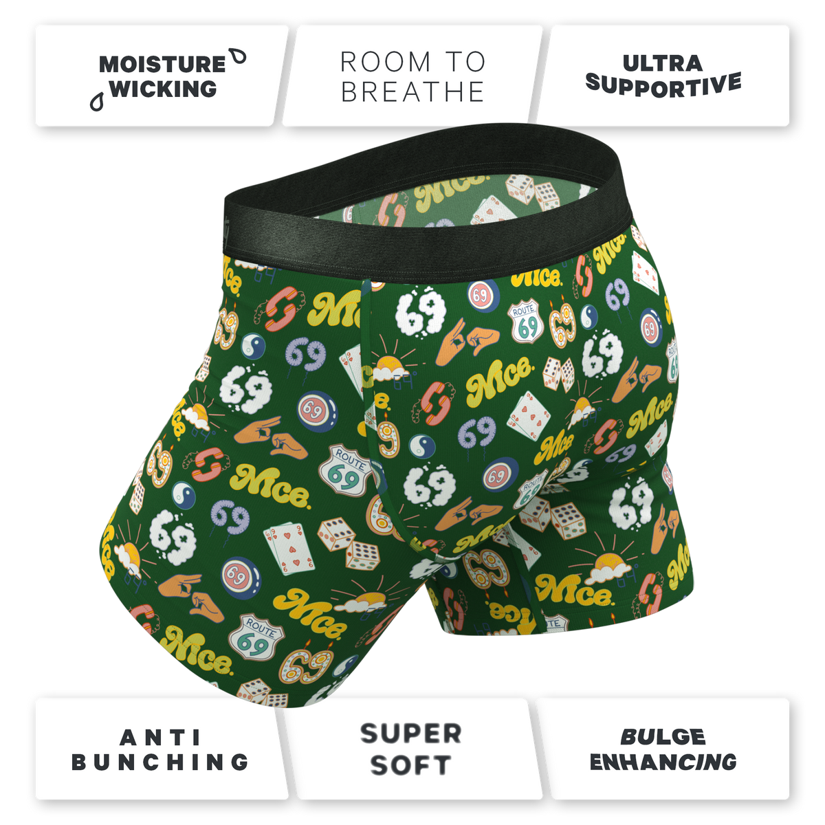 The Wine Dine & 69 | Route 69 Ball Hammock® Pouch Underwear With Fly - Shinesty