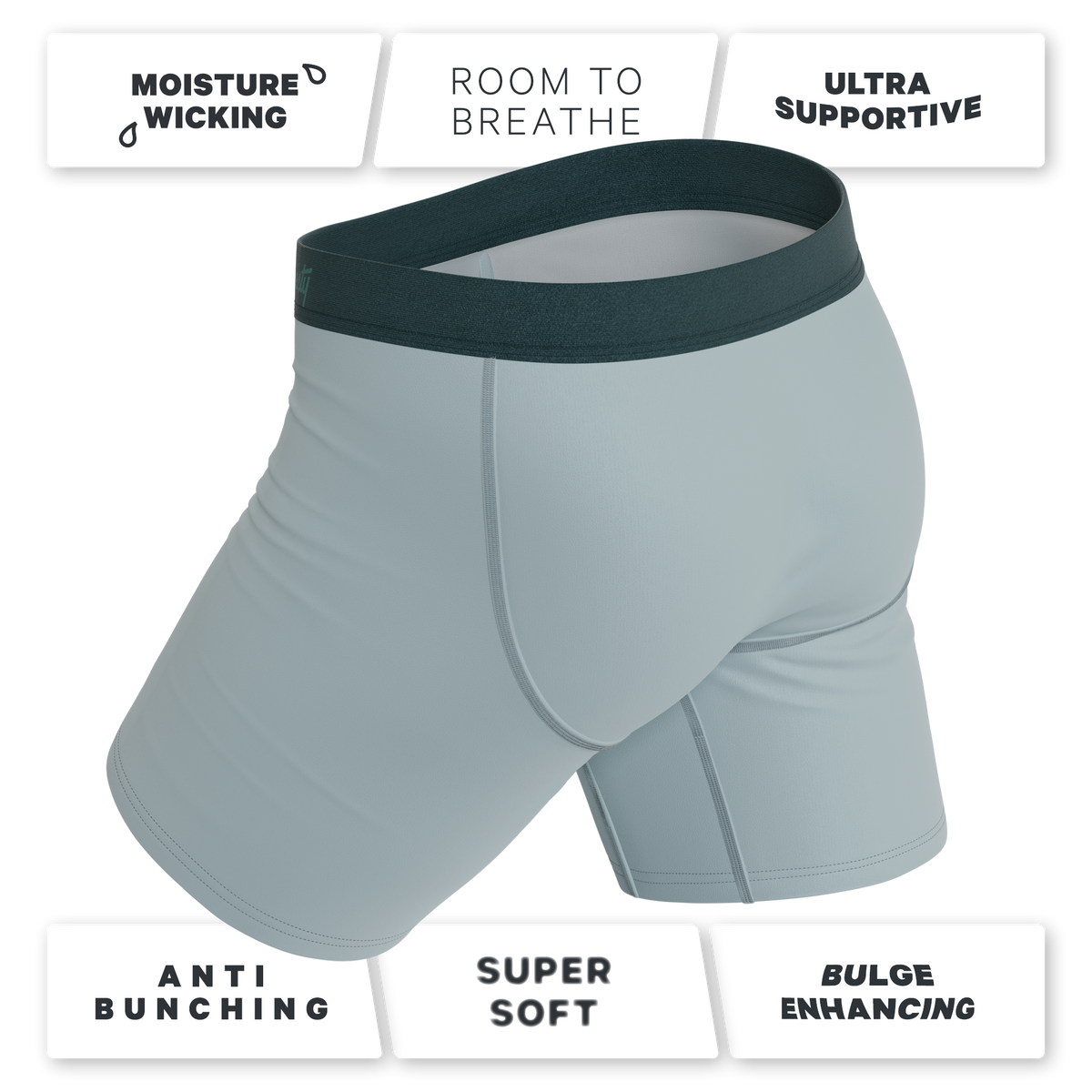 The Dry Ice | Muted Steel Blue Ball Hammock® Boxer - Long Leg - Shinesty