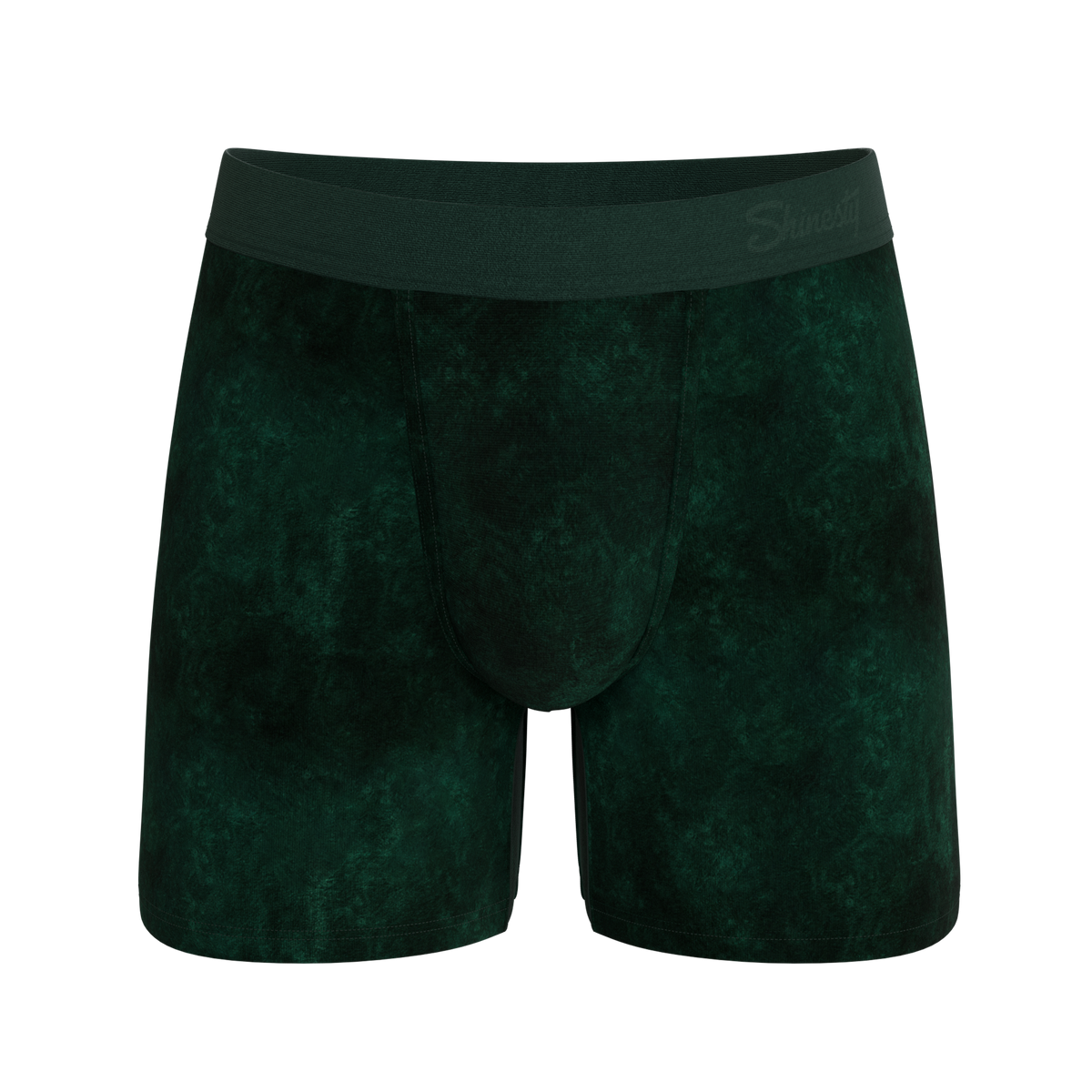 The Extravagance | Dark Green Velvet Ball Hammock Pouch® Boxer - Shinesty