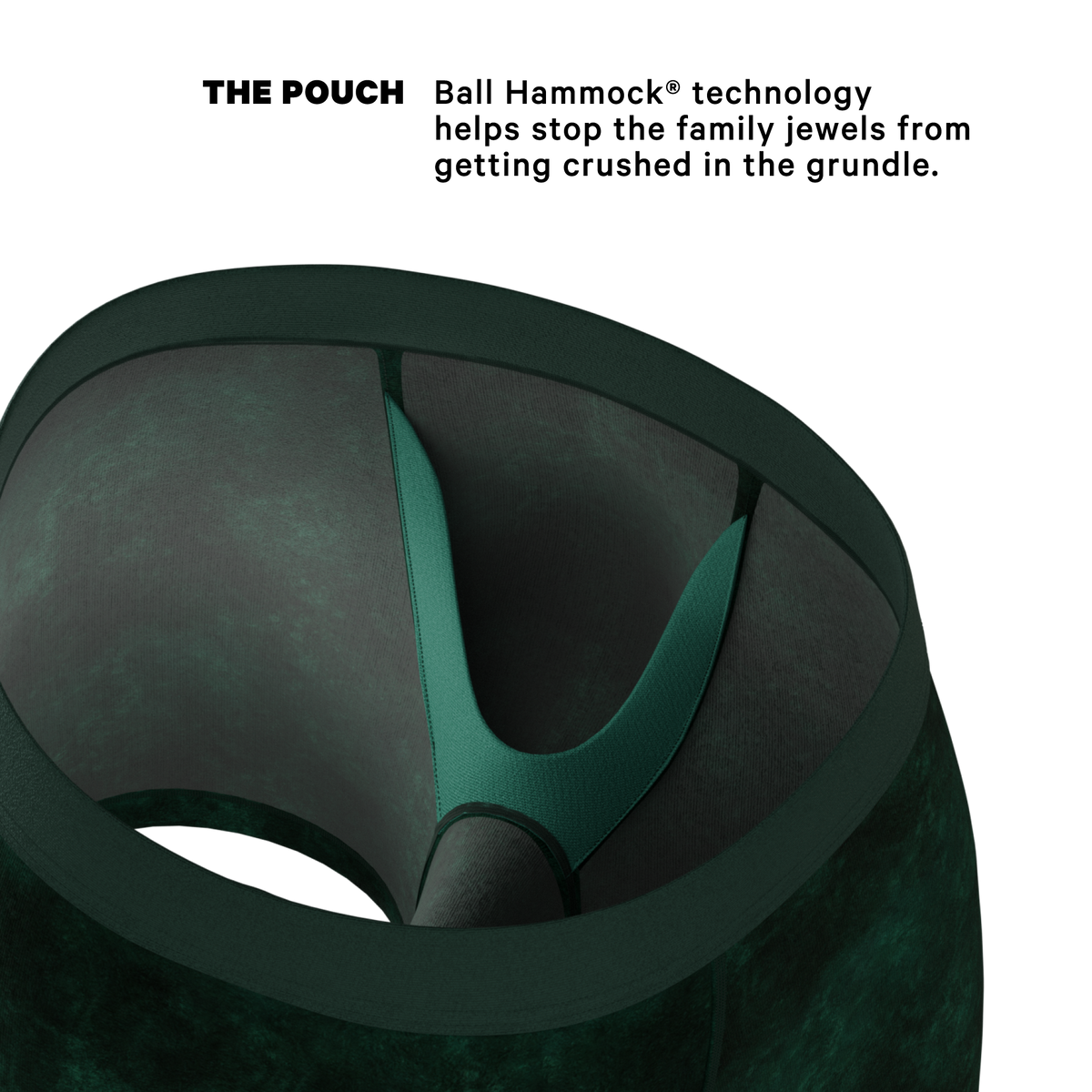 The Extravagance | Dark Green Velvet Ball Hammock Pouch® Boxer - Shinesty