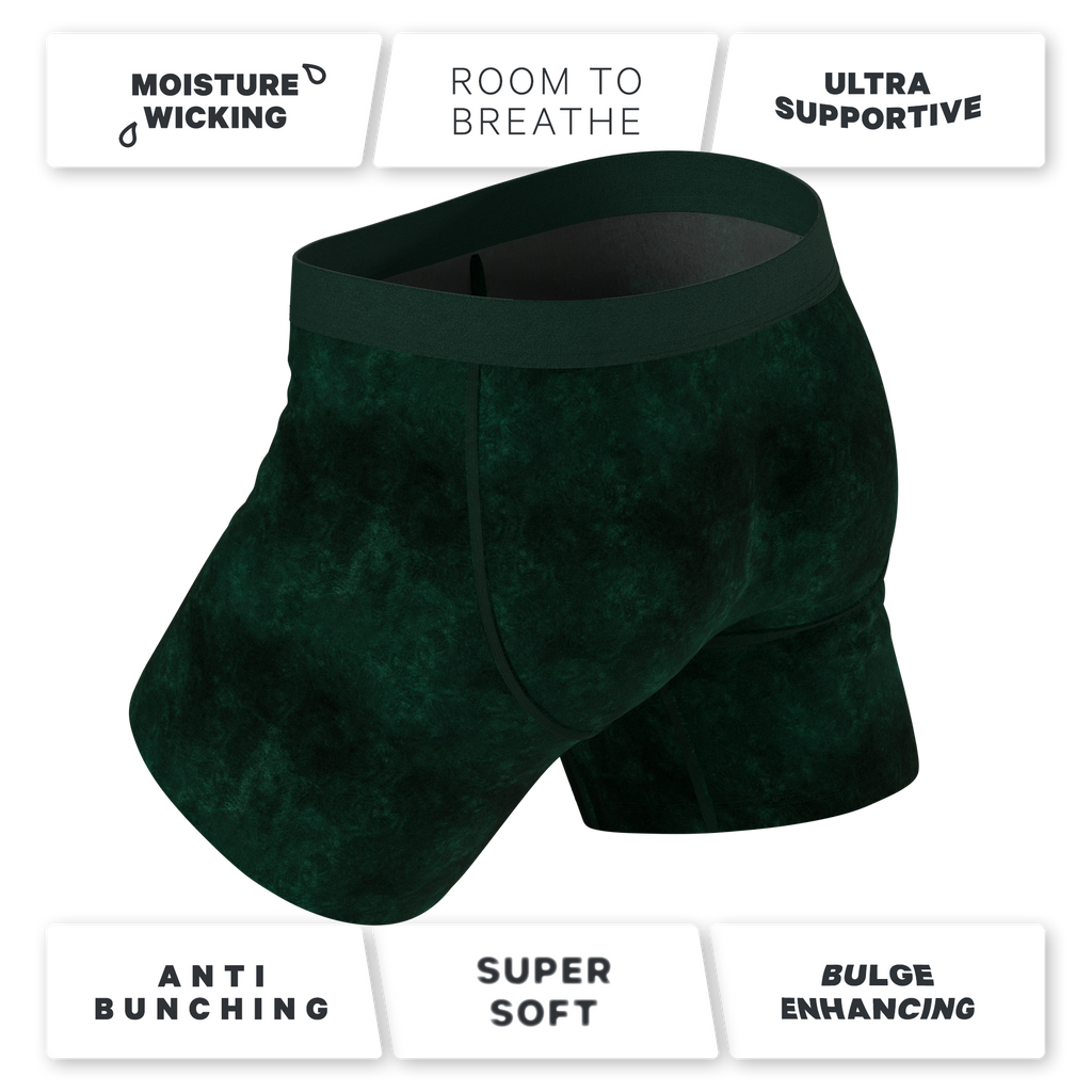 The Extravagance | Dark Green Velvet Ball Hammock Pouch® Boxer - Shinesty