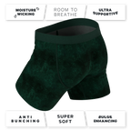 The Extravagance | Dark Green Velvet Ball Hammock Pouch® Boxer - Shinesty